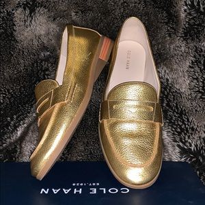 Gold Cole Haan Penny Loafer
